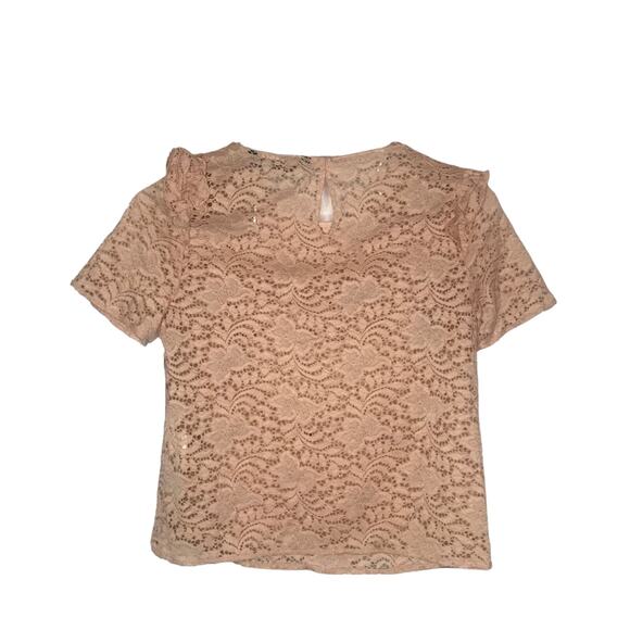 Zara Ruffled Guipure Lace Top Blush Beige Size Small NEW - Picture 6 of 11